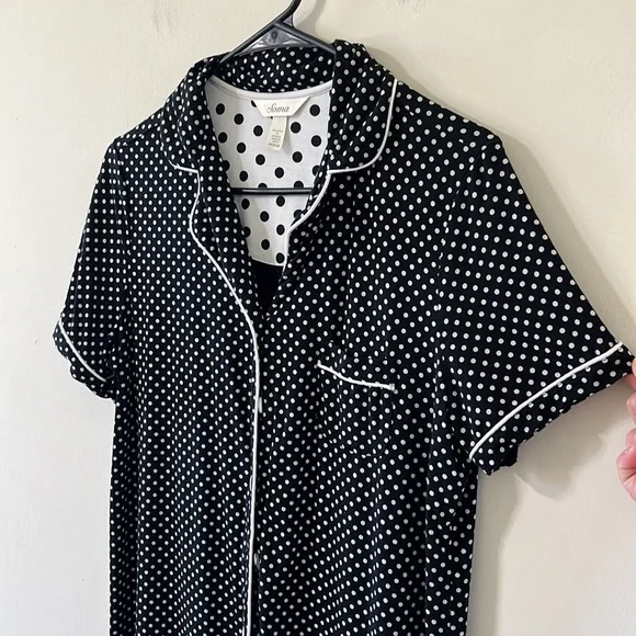 Soma Cool Nights Black White Polka Dot Short Sleeve Button Down Pajama Top Sz M - Picture 4 of 9